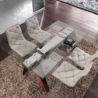 Udtrækkeligt bord i massivt træ og hærdet glas i Tchad Viadurini