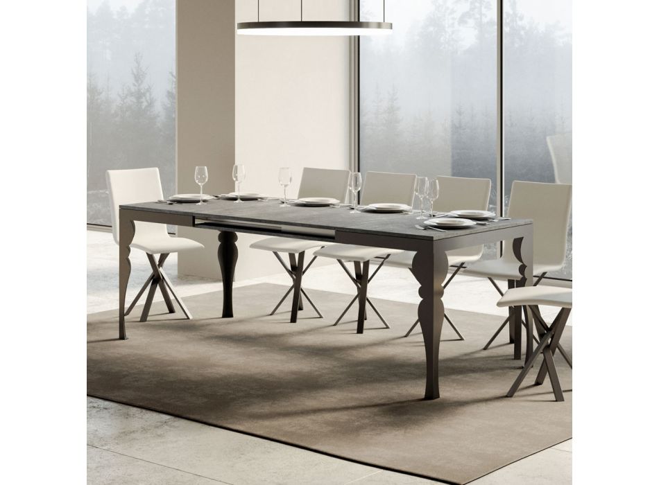 Udtrækkeligt bord i melamintræ og antracitjernunderplade - Sassone Viadurini