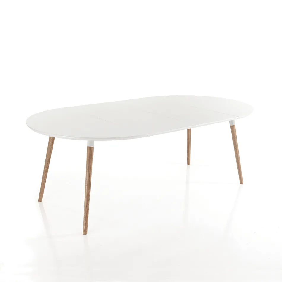 Udtrækkeligt bord i træ, mat hvid Ian gulv Viadurini