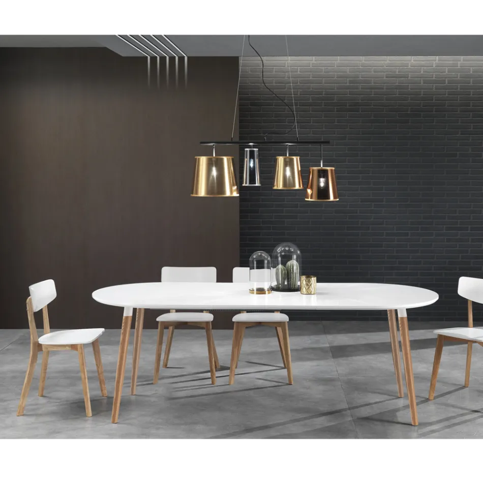 Udtrækkeligt bord i træ, mat hvid Ian gulv Viadurini