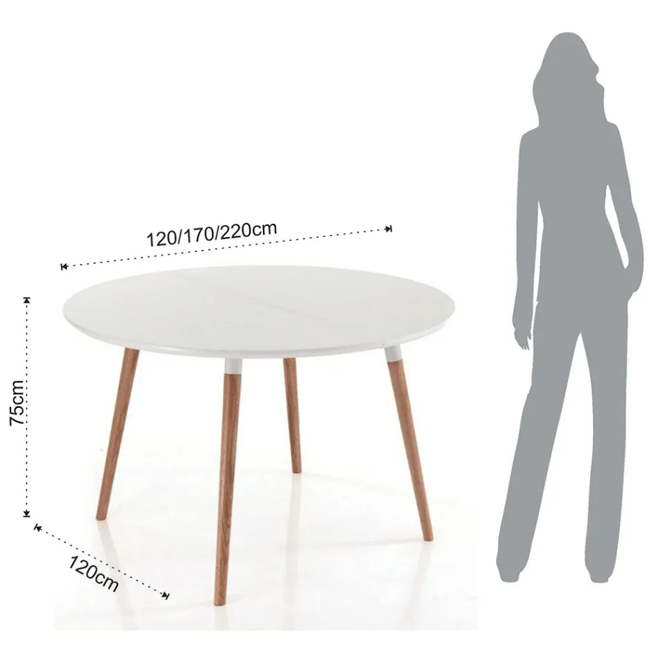 Udtrækkeligt bord i træ, mat hvid Ian gulv Viadurini