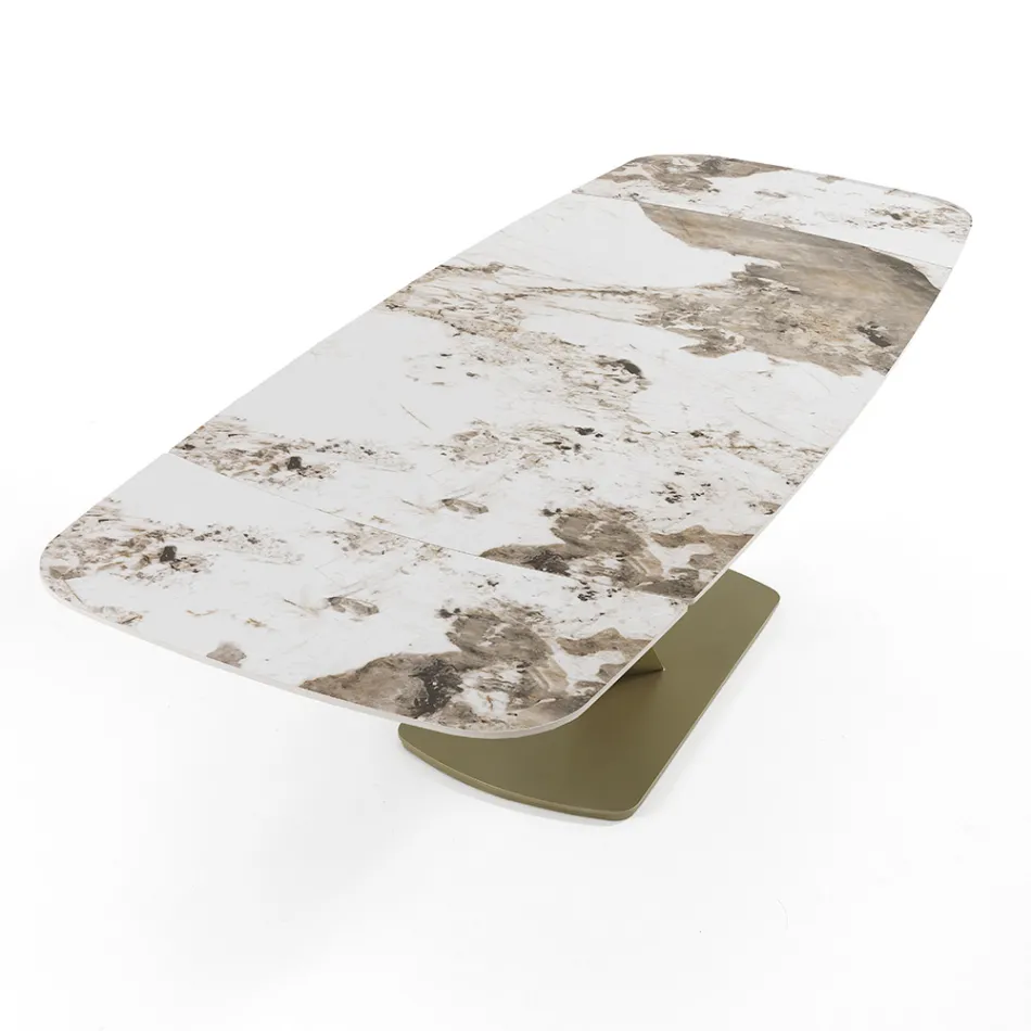 Udtrækkeligt bord i metal og keramikplade i onyx marmor finish - Marche Viadurini
