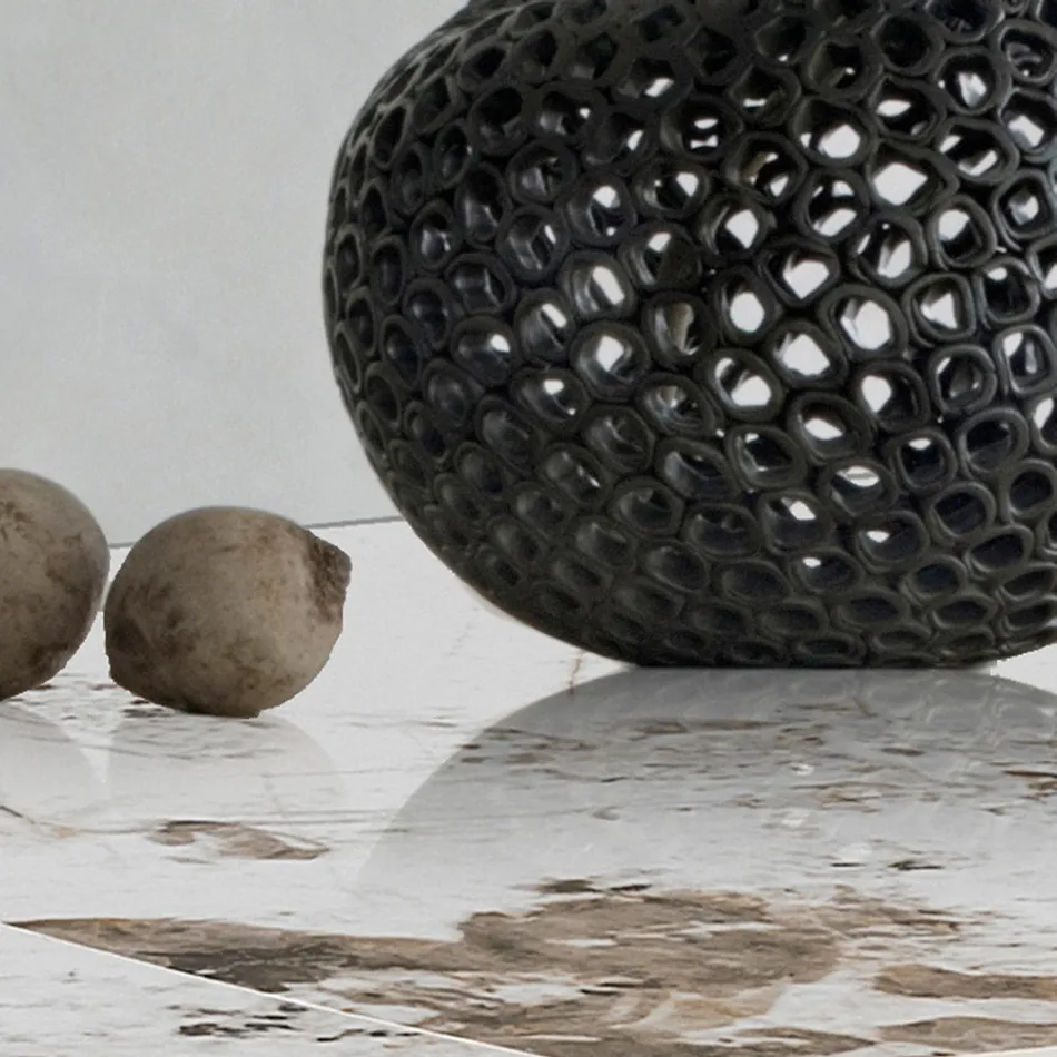 Udtrækkeligt bord i metal og keramikplade i onyx marmor finish - Marche Viadurini