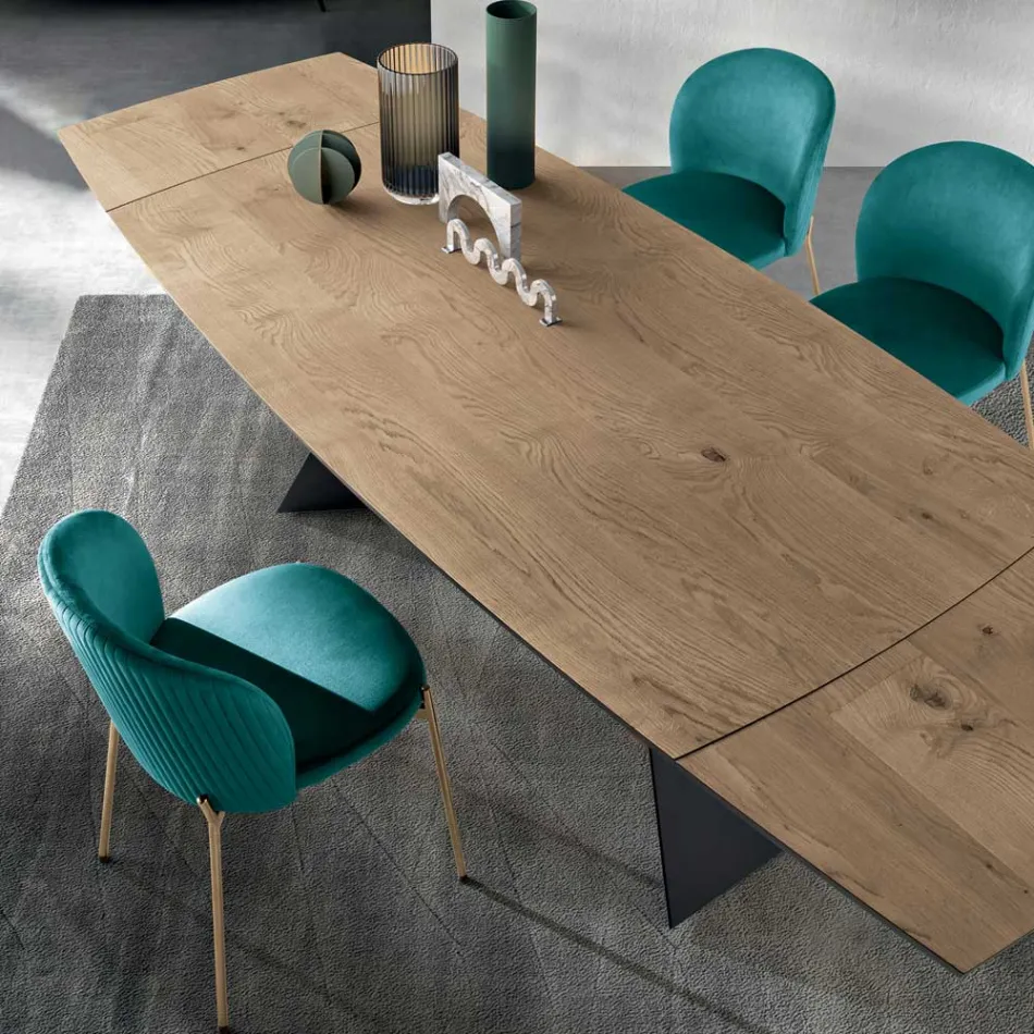 Udtræksbord i egetræsfiner og malet metalbase - Milo Viadurini