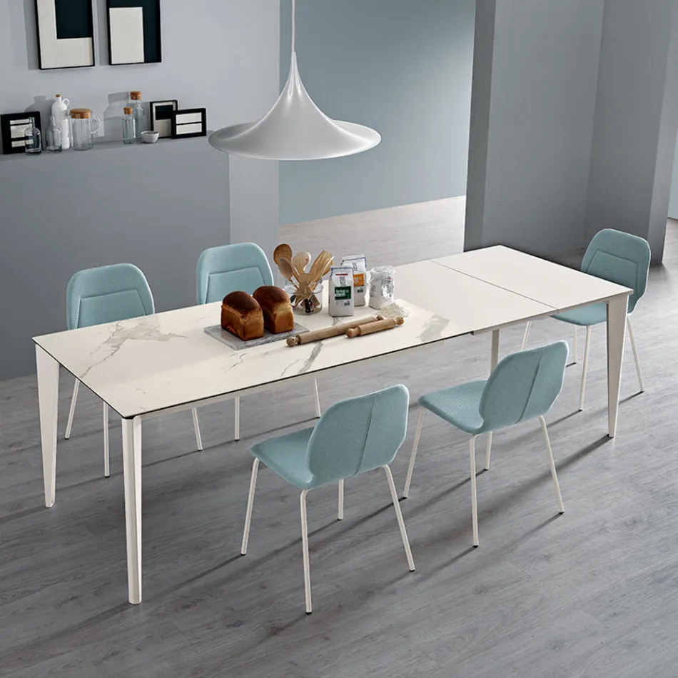 Udtrækkeligt bord i glaskeramik og metalbund i forskellige finish - Ariel Viadurini