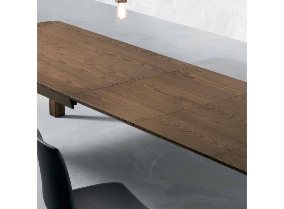 Moderne udtrækkeligt bord med trapeziumben i Parre asketræ Viadurini