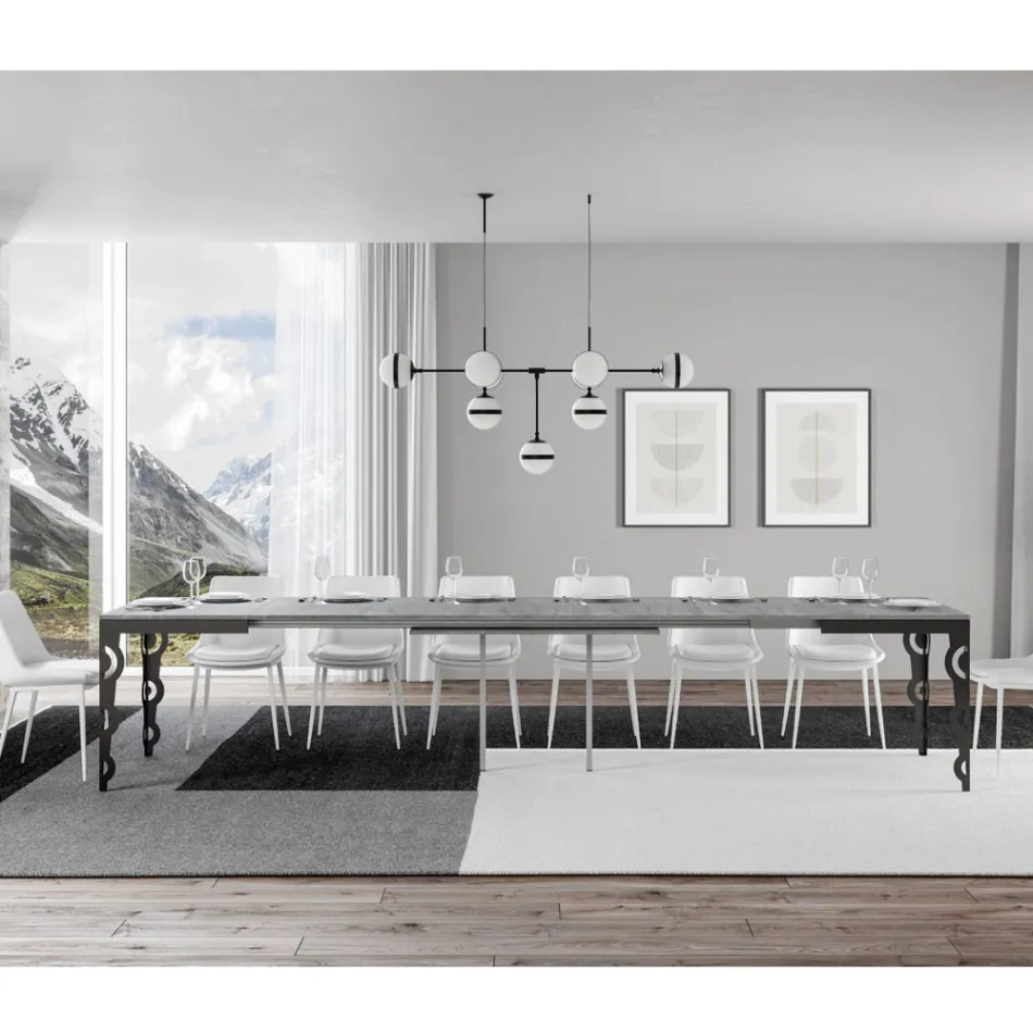 Moderne udtræksbord i melamintræ og jernunderplade - Marella Viadurini