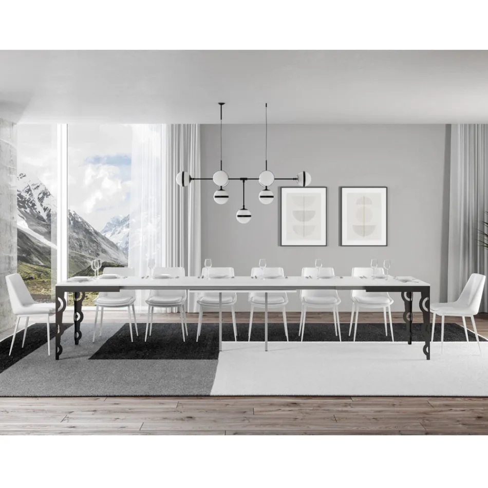 Moderne udtræksbord i melamintræ og jernunderplade - Marella Viadurini