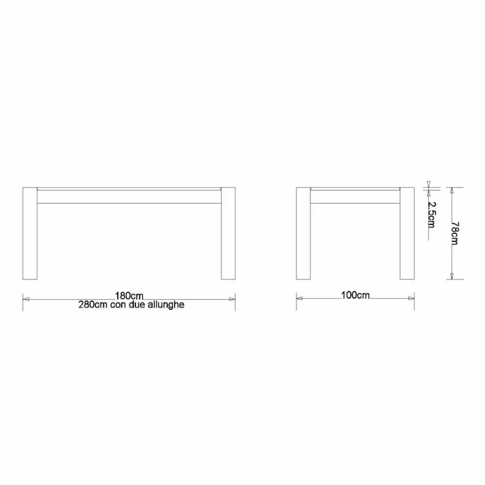 Moderne udvidelsesbord i massiv eg, L180 / 280xP100cm, Jacob Viadurini