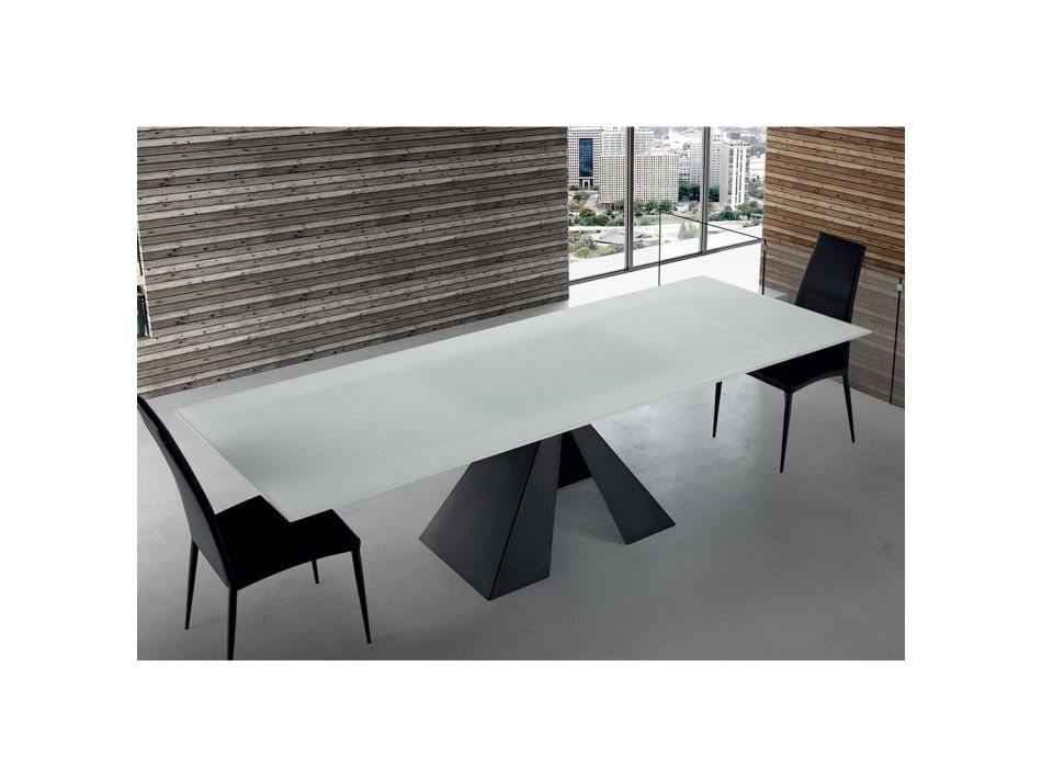 Moderne udtræksbord i glas og stål 14 sæder lavet i Italien - dalmatisk Viadurini