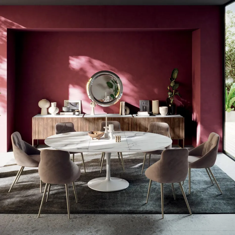 Udtrækkeligt rundt stuebord i laminat Made in Italy - Dollars Viadurini