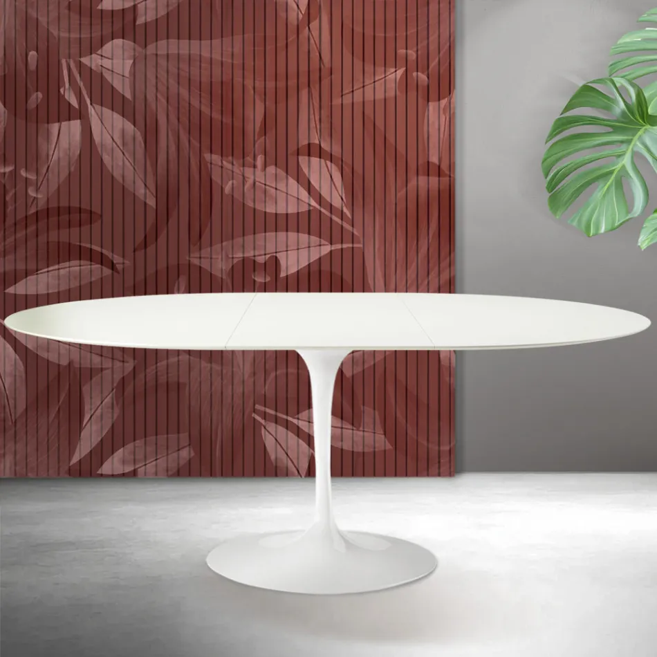 Saarinen Tulip udtræksbord H 74 cm i hvid Florim keramik - skarlagenrød Viadurini