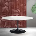 Saarinen Tulip udtræksbord H 74 cm i hvid Florim keramik - skarlagenrød