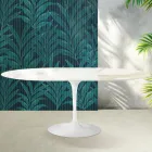 Saarinen Tulip udtræksbord H 74 cm i Florim Calacatta guldglans keramik - skarlagenrød Viadurini