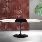 Saarinen Tulip udtræksbord H 74 cm i Florim Calacatta guld mat keramik - skarlagenrød Viadurini
