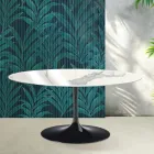 Saarinen Tulip udtræksbord H 74 cm i blank Statuario Florim keramik - Skarlagenrød Viadurini