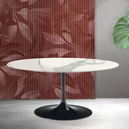 Saarinen Tulip udtræksbord H 74 cm i Florim Statuario mat keramik - skarlagenrød Viadurini