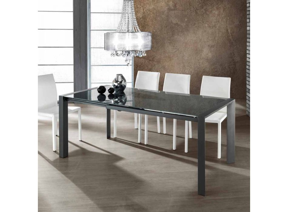 Udtrækkeligt bord hærdet glas grå malet metal og Zeno Viadurini