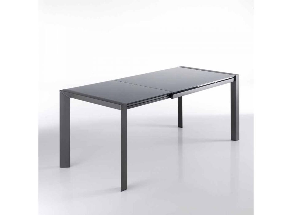 Udtrækkeligt bord hærdet glas grå malet metal og Zeno Viadurini