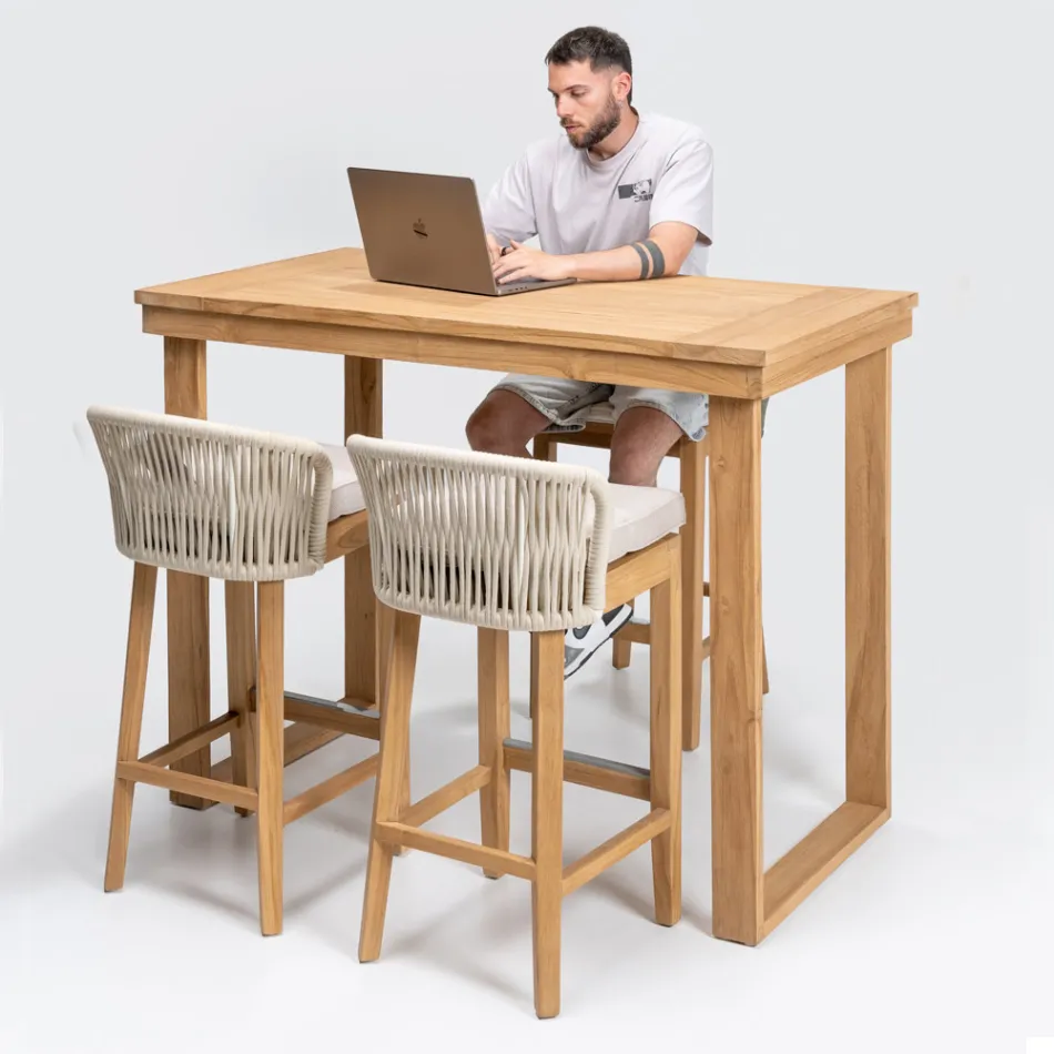 Højt barbord lavet af børstet naturteak - Sponda Viadurini