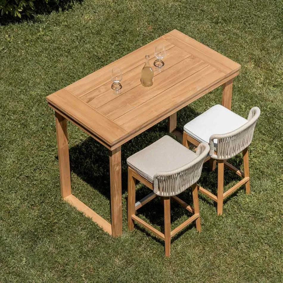 Højt barbord lavet af børstet naturteak - Sponda Viadurini