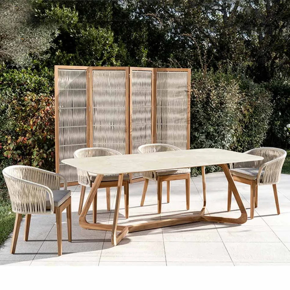 Bord med træbund og Chianca keramisk plade fra Ostuni - Infinity Viadurini