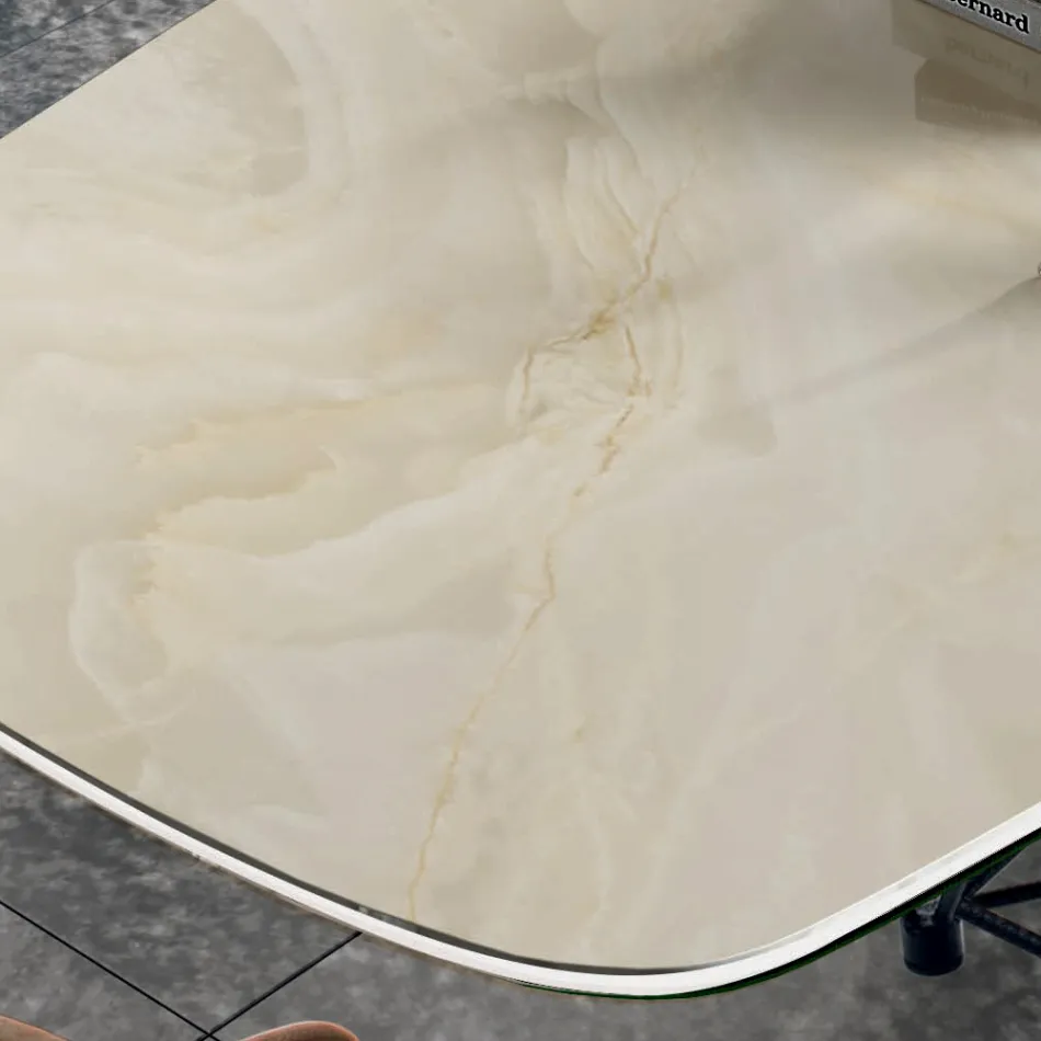 Bord med tøndeformet keramikplade og stålbund Made in Italy - Ezzellino Viadurini