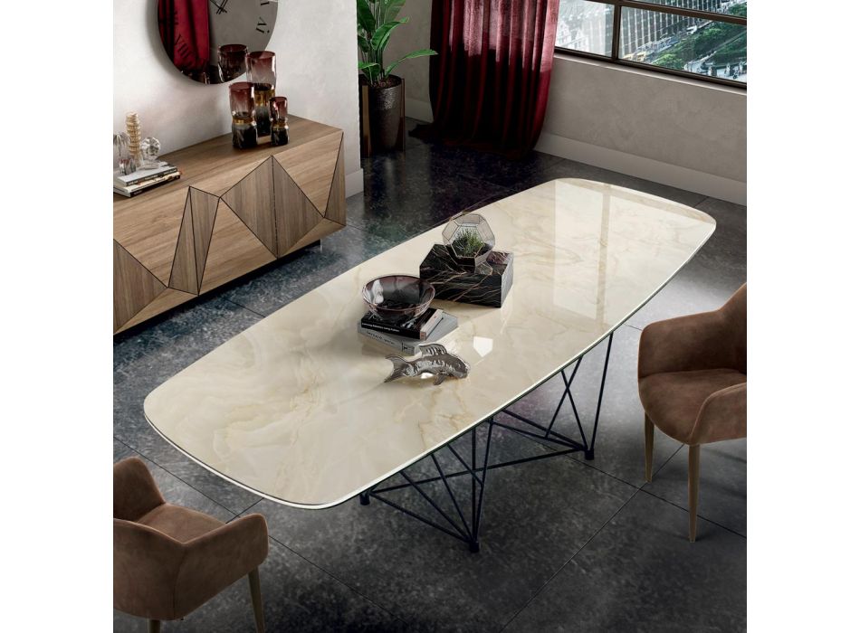 Bord med tøndeformet keramikplade og stålbund Made in Italy - Ezzellino Viadurini