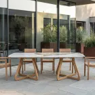 Bord med keramisk plade og massiv teakbund lavet i Italien - Bluse Viadurini