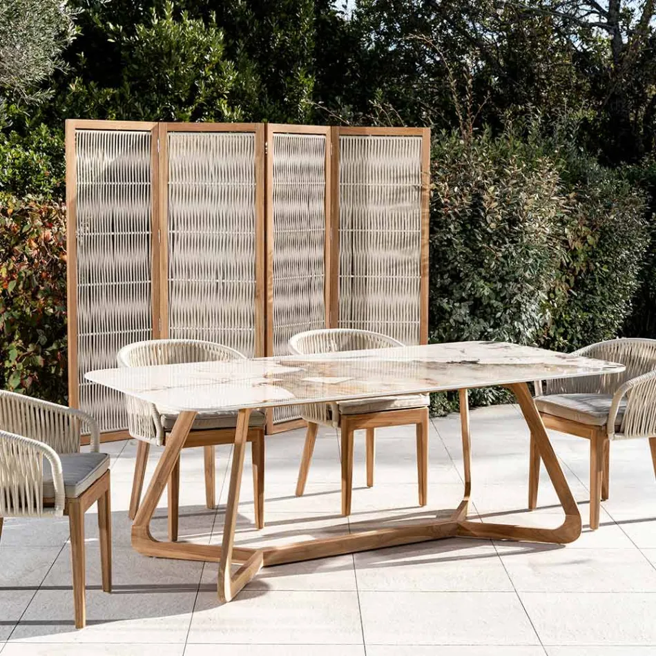 Bord med keramisk plade og massiv teakunderdel Lavet i Italien - Bluse Viadurini