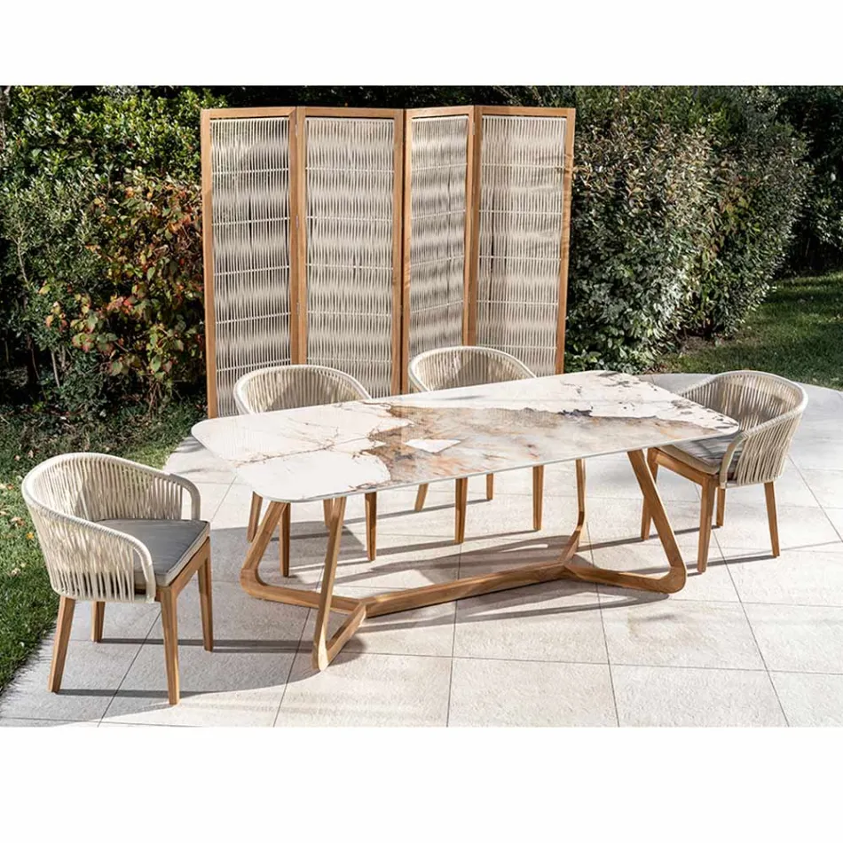 Bord med keramisk plade og massiv teakunderdel Lavet i Italien - Bluse Viadurini