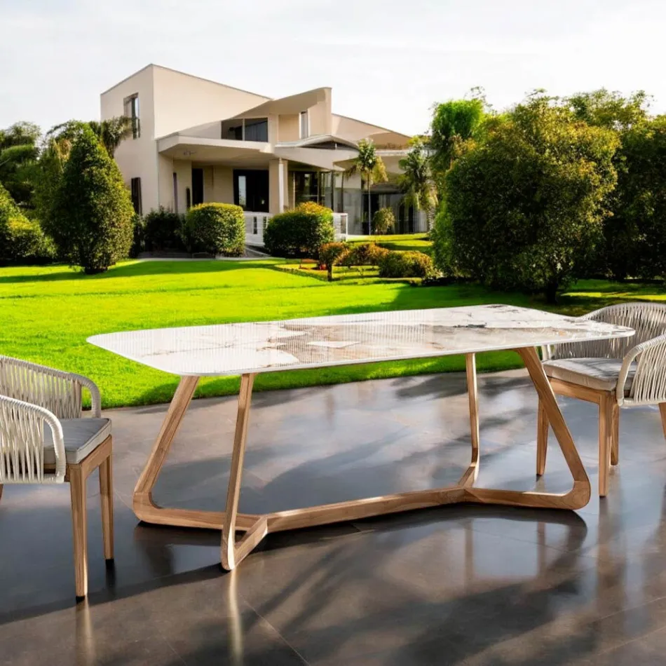 Bord med keramisk plade og massiv teakbund lavet i Italien - Bluse Viadurini