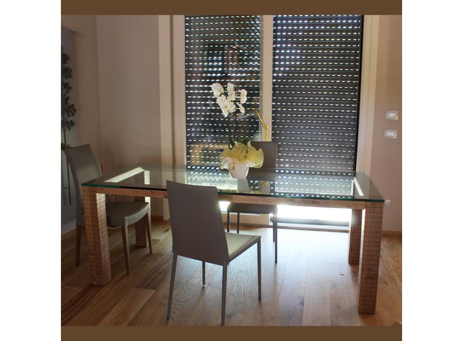 Bord med krystalplade og moderat asketræ Made in Italy – Asella Viadurini