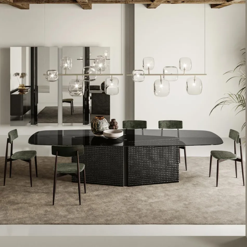 Bord med formet glasplade og smeltet glas og metalbund - Foglietto Viadurini