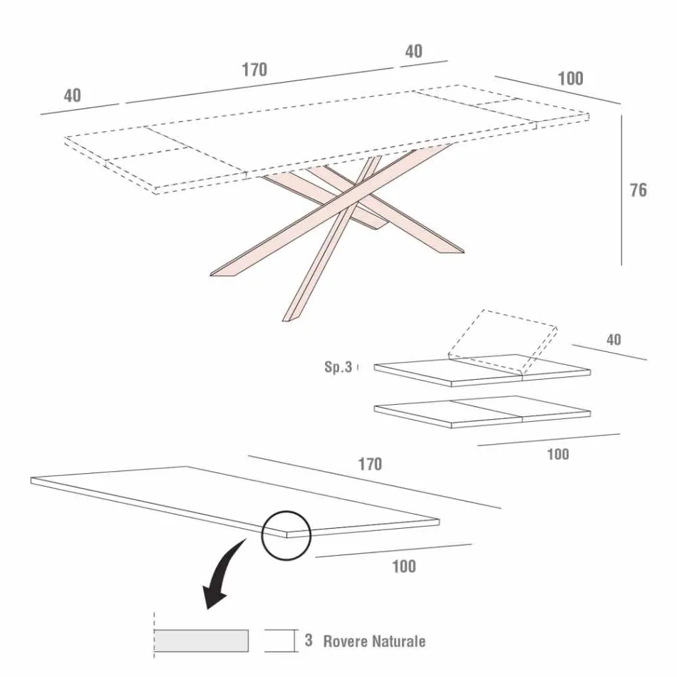 Udtrækkeligt køkkenbord Op til 280 cm i træ Fremstillet i Italien - Carlino Viadurini