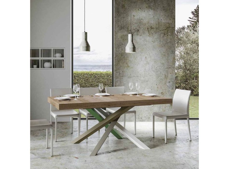 Udtrækkeligt køkkenbord op til 440 cm i træ og jern Made in Italy - Lennon Viadurini