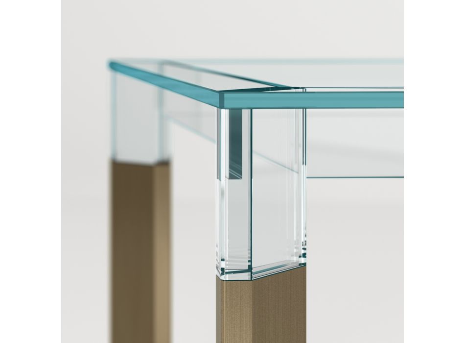 Køkkenbord i ekstra klart glas med træben Made in Italy - Super Viadurini