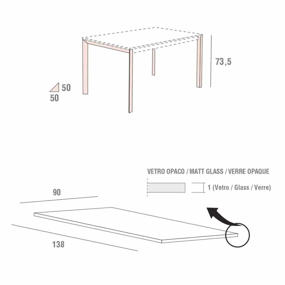 Køkkenbord i matglas med metalkonstruktion fremstillet i Italien - Broche Viadurini