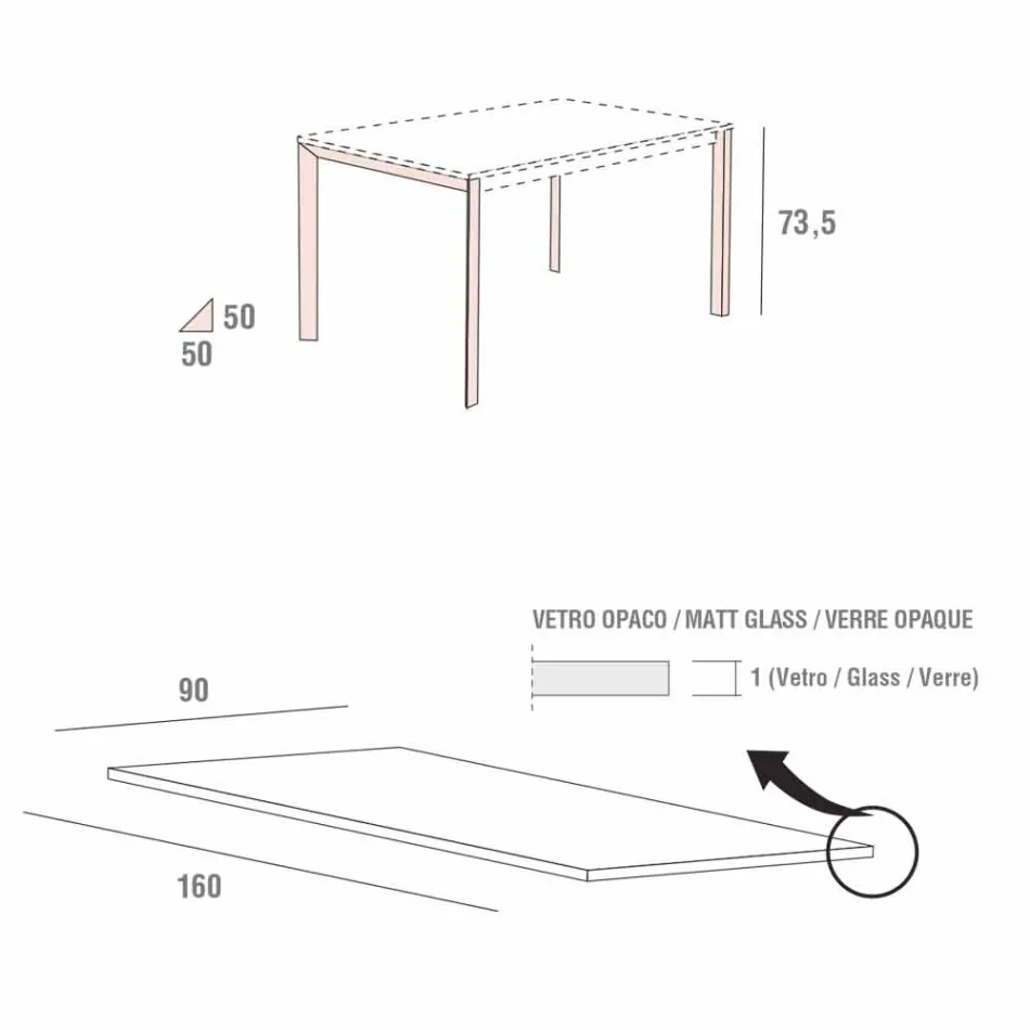 Køkkenbord i matglas med metalkonstruktion fremstillet i Italien - Broche Viadurini