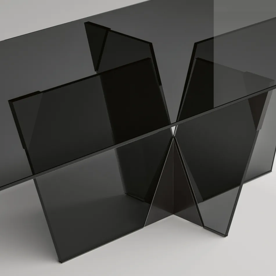 Rektangulært køkkenbord med glasplade og bund lavet i Italien - Tiseo Viadurini