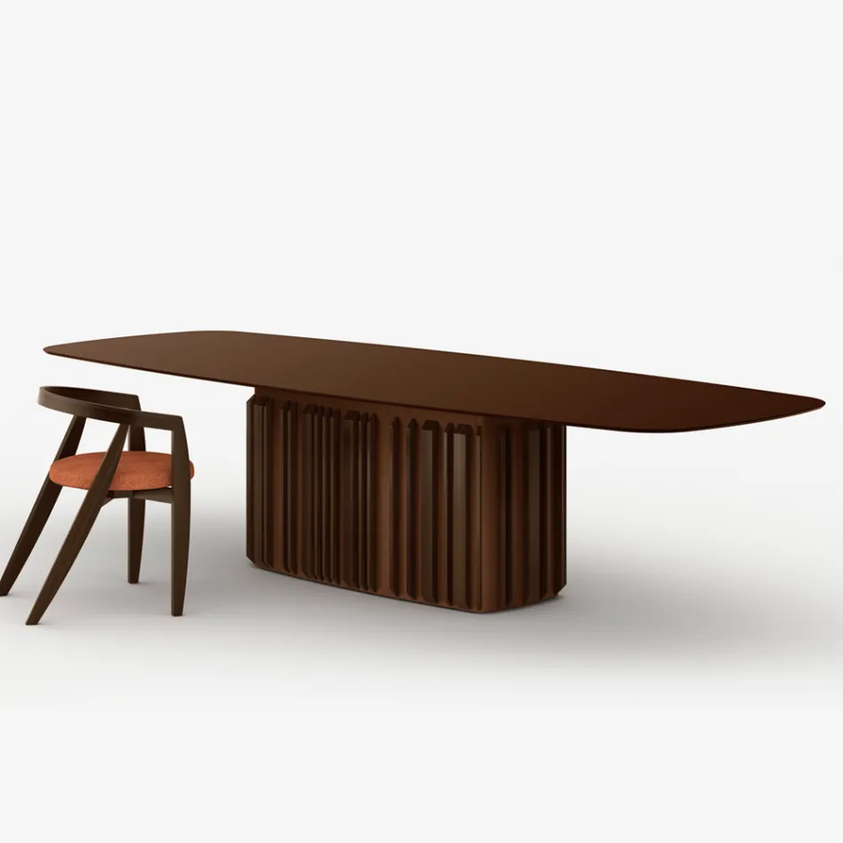 300 cm glasbord med metalfod, fremstillet i Italien design - Lunaria Viadurini