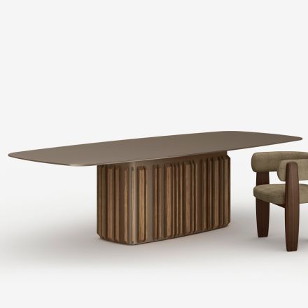 300 cm glasbord med metalfod, fremstillet i Italien design - Lunaria Viadurini