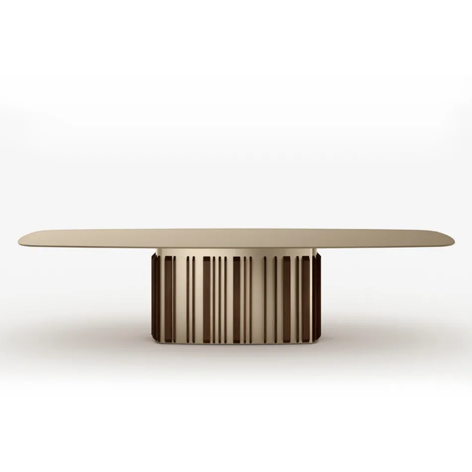 300 cm glasbord med metalfod, fremstillet i Italien design - Lunaria Viadurini