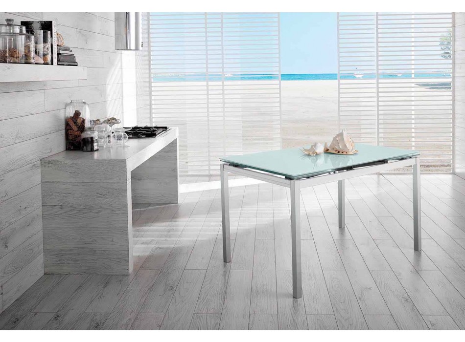 Udvideligt køkkenbord op til 200 cm i glas og metal - stempel Viadurini