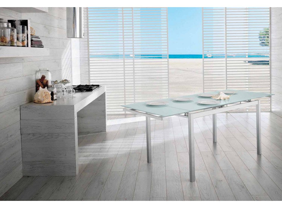 Udvideligt køkkenbord op til 200 cm i glas og metal - stempel Viadurini