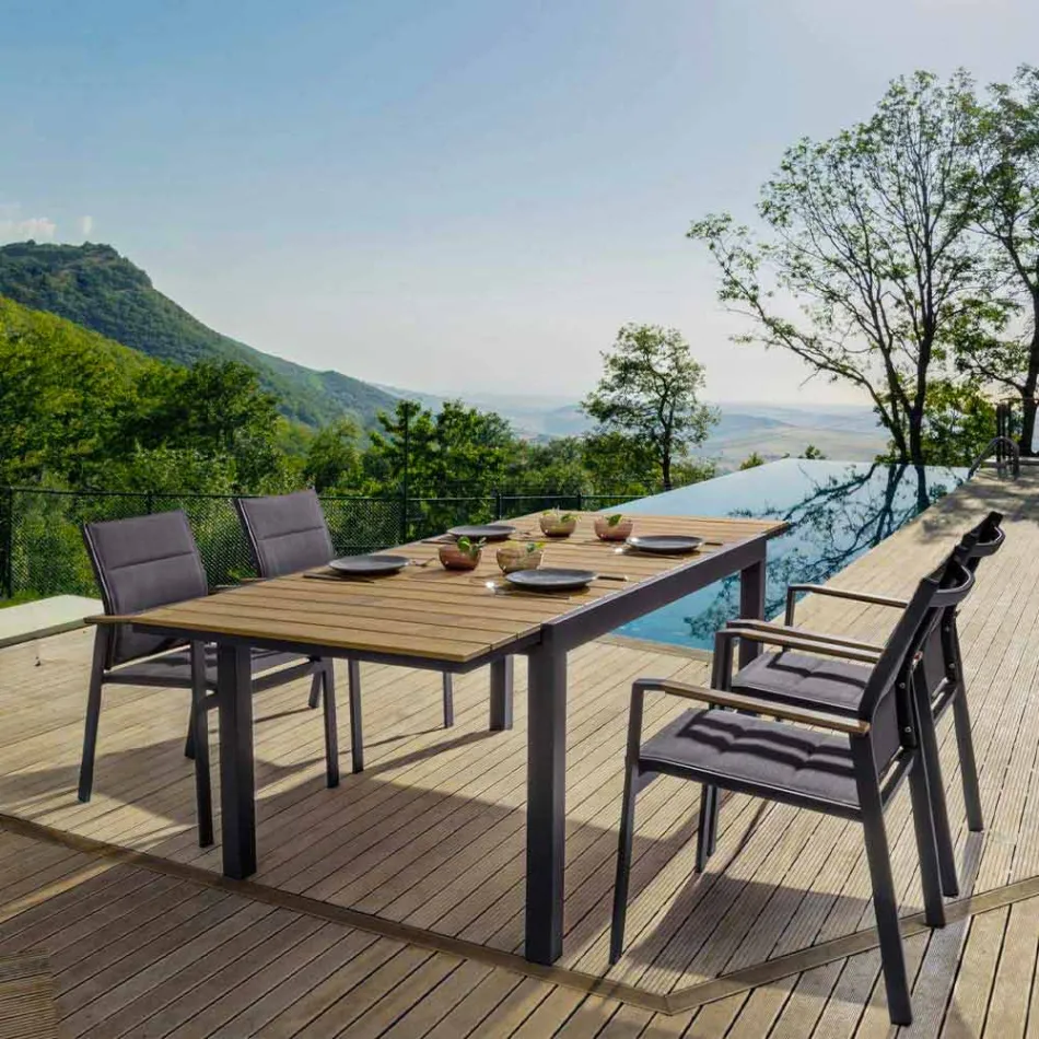 Udvideligt udendørs bord op til 200 cm med top i teaktræ - Bobel Finish Viadurini