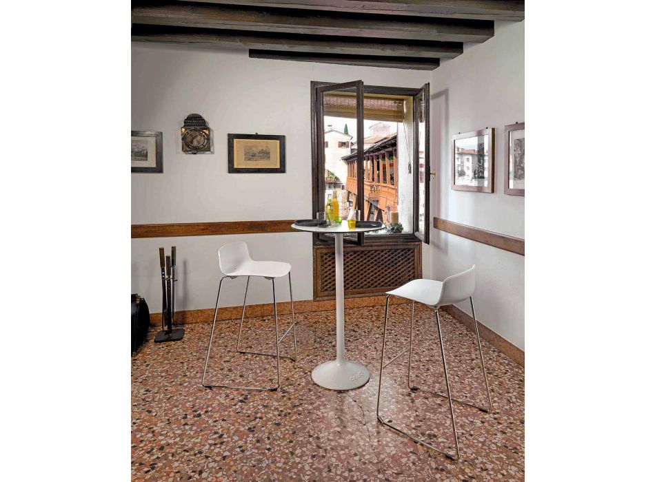 Højrundt udendørs bord i støbejernsmetall og HPL fremstillet i Italien - Condor Viadurini