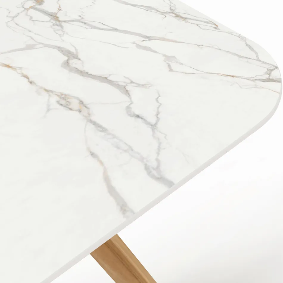 Udendørsbord med træbund og Calacatta Oro keramisk plade - Infinity Viadurini