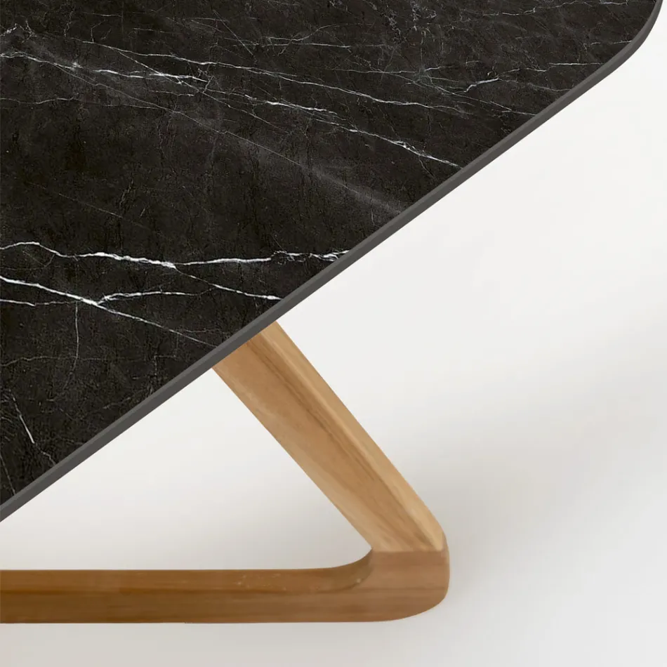 Udendørsbord med træbund og sort Marquinia keramisk plade - Infinity Viadurini