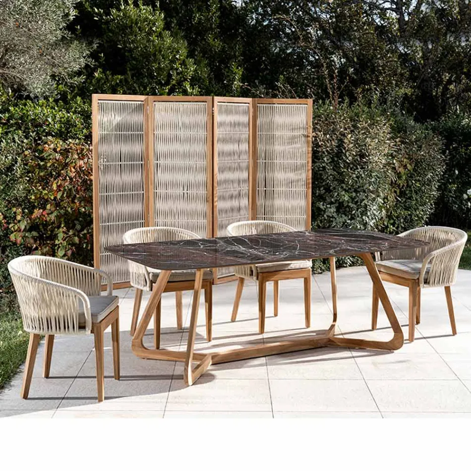 Udendørsbord med træbund og Domus Rød keramisk plade - Infinity Viadurini